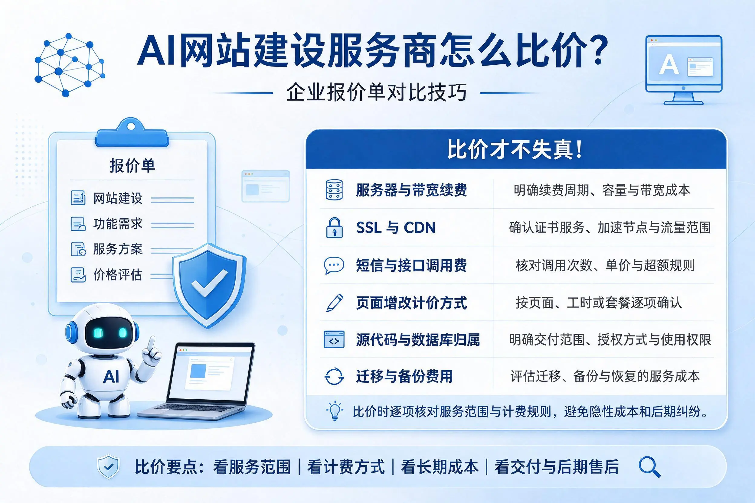 AI网站建设服务商怎么比价?临高企业报价单对比技巧
